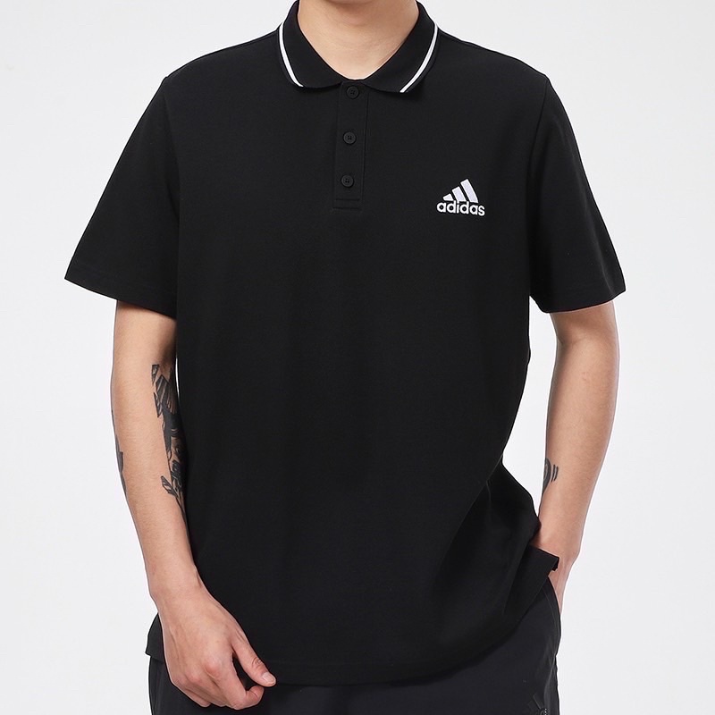 Adidas black polo t shirt hot sale