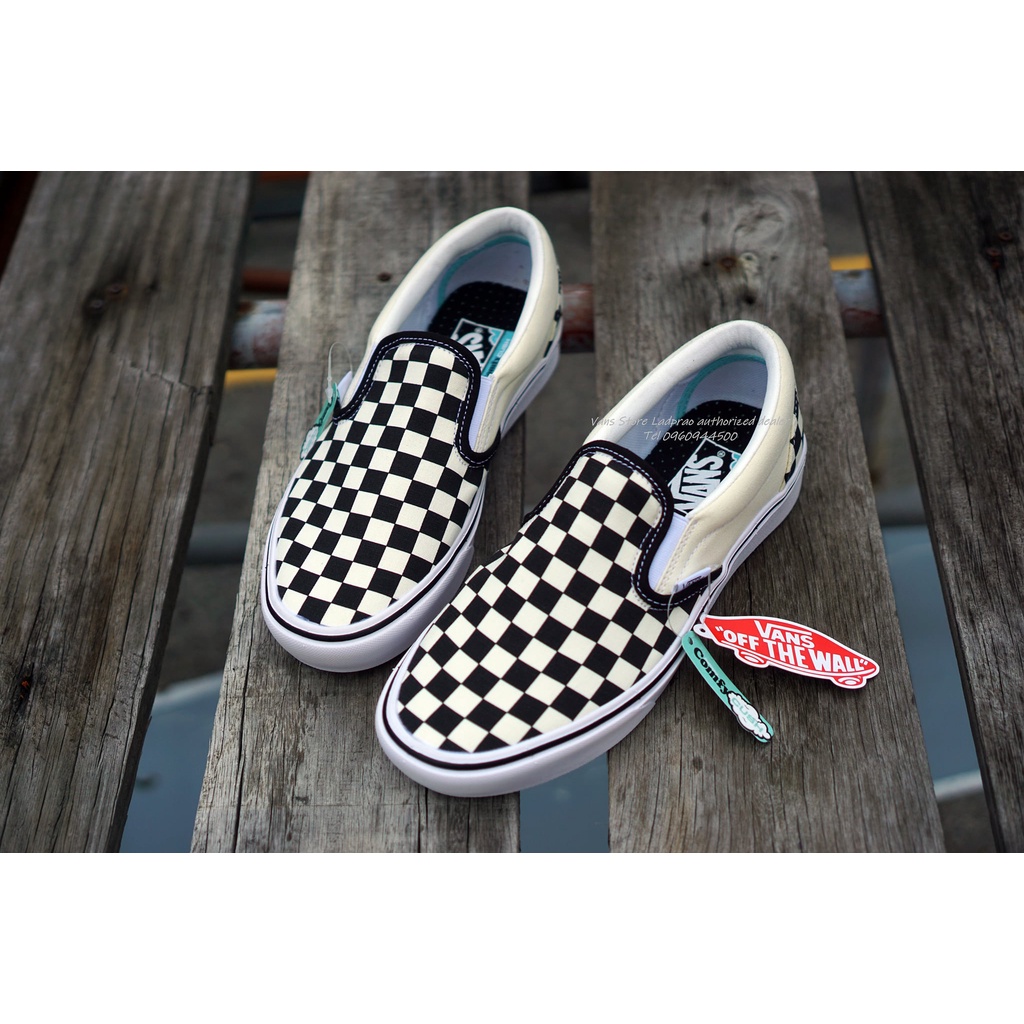 Grey and white cheap checkerboard slip on vans