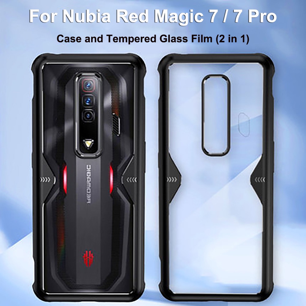 Red Magic 9 8 Pro Tempered Glass + LED Flash Soft TPU Protection Cover  Shockproof Case For Nubia Red Magic 7 6 Pro 5 Phone Funda