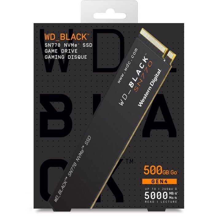 WD SSD 500GB BLACK SN770 M.2 PCIe Gen3 R: 5000 MB/s, W: 4000MB/s