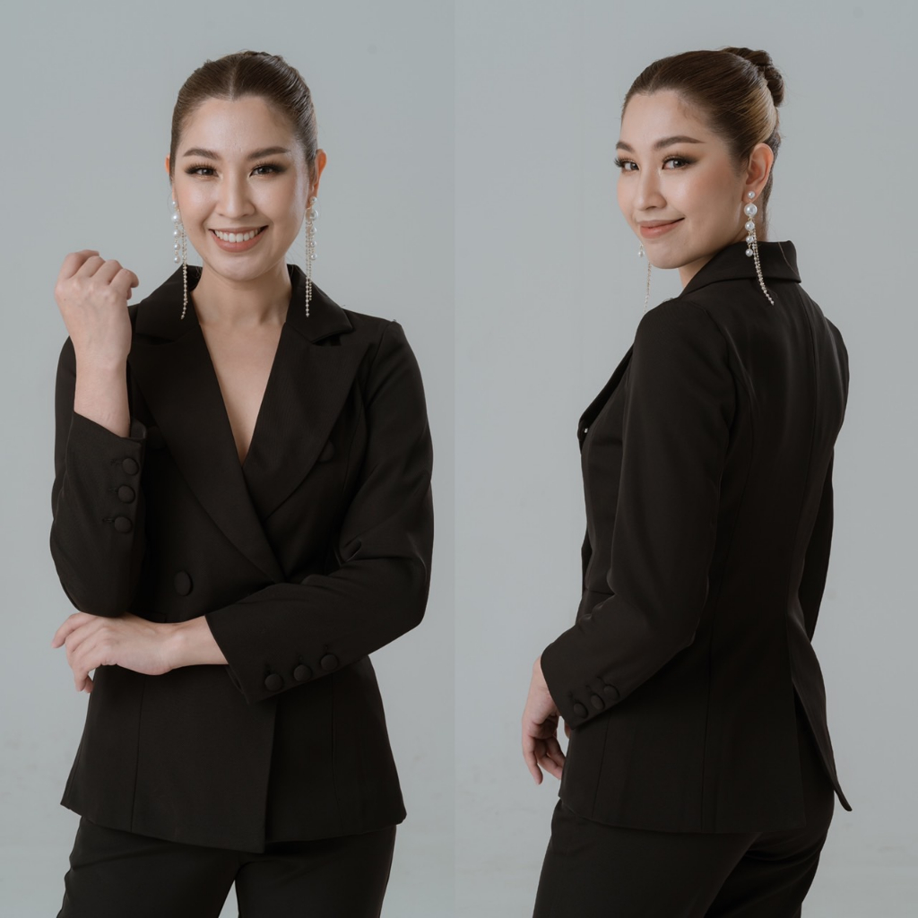 Women's Casual Fashion Formal Black Business Blazer Office Pants Suit   ชุดสูทกางเกงผู้หญิง, กางเกงสูท, สไตล์ลำลอง