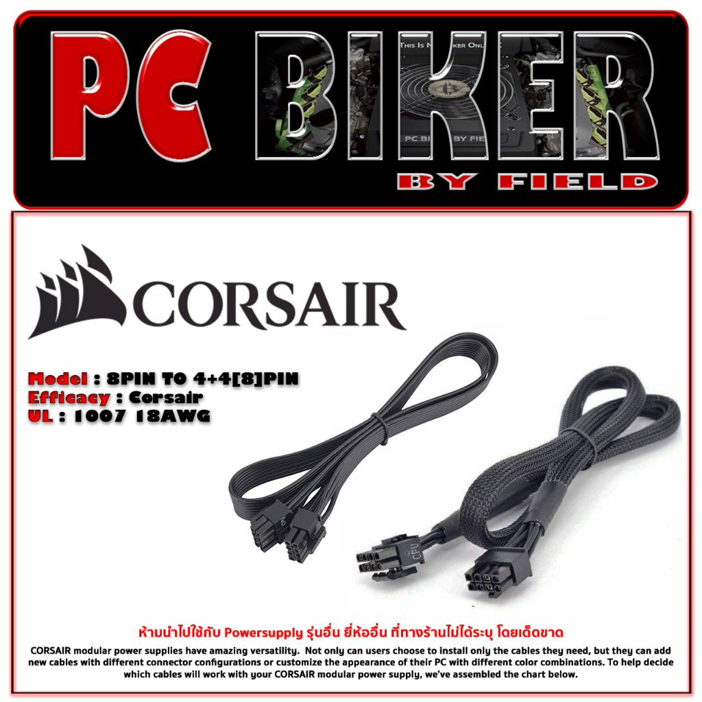 สายไฟพาวเวอร์ซัพพลาย)Corsair CPU 8Pin To 4+4[8]Pin For Series  AXI