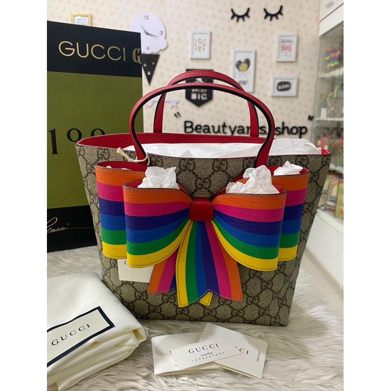 Children's gg supreme on sale rainbow bow tote